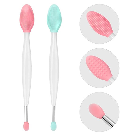 Unaone Lip Scrub Brush - 2 PCS Dual-ended Lip Scrubber Exfoliator and Silicone Lip Brush, 3-in-1 Silicone Lip Scrub Tool Lip Mask Applicator, Gentle Exfoliator & Applicator for Soft-VivaGrace Women