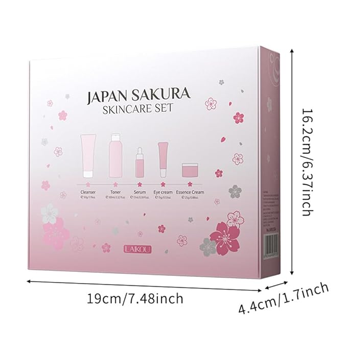 Sakura Skincare Gift Set, Skin Care Travel Kit with Cleanser, Toner, Serum, Eye Cream, Face Cream for Women Girls (5pcs)-VivaGrace Women