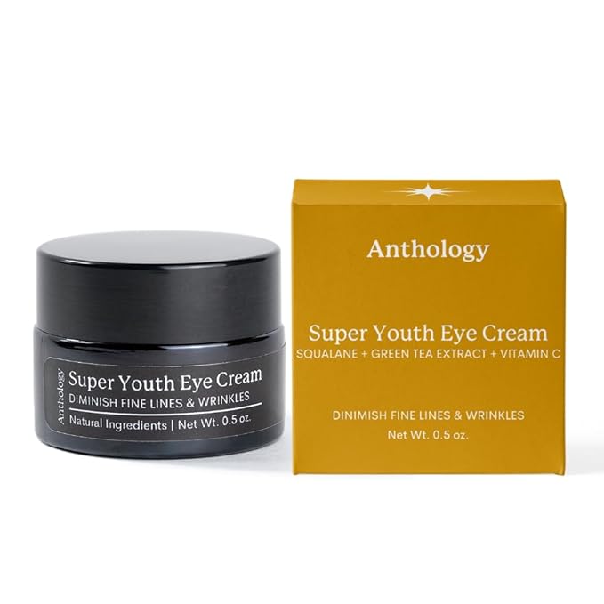 ANTHOLOGY Super Youth Eye Cream for Wrinkles & Dark Circles | Anti-aging Under Eye Cream with Peptides, Organic Aloe Vera & Vitamin C | Daily Use Intense Hydration | 0.5 fl oz 15 ml-VivaGrace Women