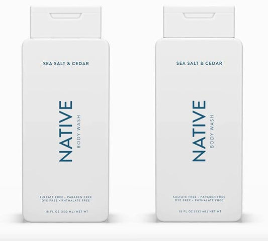 Native Body Wash Contains Naturally Derived Ingredients | For Women & Men, Sulfate, Paraben, & Dye Free Leaving Skin Soft and Hydrating | Sea Salt & Cedar 18 oz - 2 Pk-VivaGrace Women
