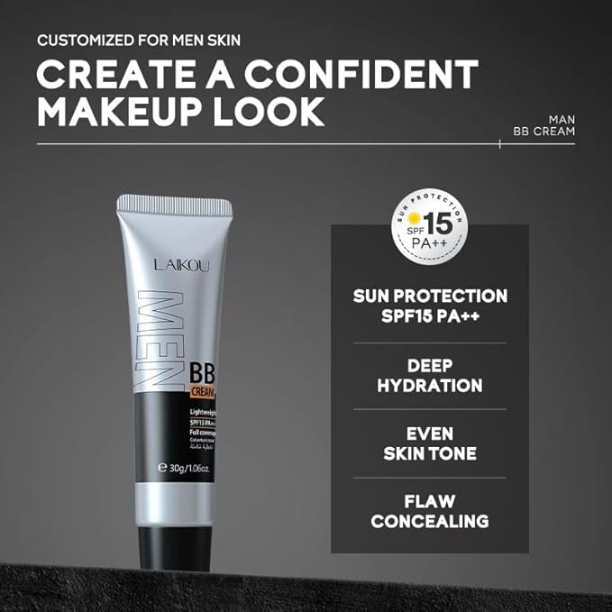 AKARY Hydrating Men BB Cream SPF 15 PA++, Full-Coverage Foundation&Concealer, Mens Face Moisturizer Cream Evens Skin Tone, Oil Control and Cover Flaws, Natural Finish for All Skin Types, Chocolate 420-VivaGrace Women
