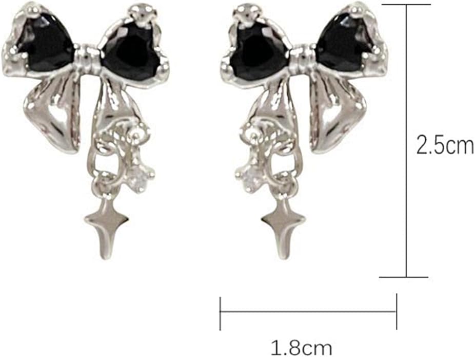Vintage Crystal Bow Earrings Black Onyx Stud Earrings Silver Tiny Cross Drop Earrings Sparkly Cz Rhinestone Bow Earrings Jewelry for Women-VivaGrace Women