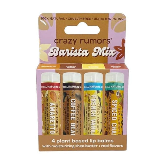 Crazy Rumors Barista Mix Lip Balm 4-Pack Mix (Amaretto, French Vanilla, Coffee Bean & Spiced Chai) 100% Natural, Vegan, Plant-Based, Made in USA-VivaGrace Women