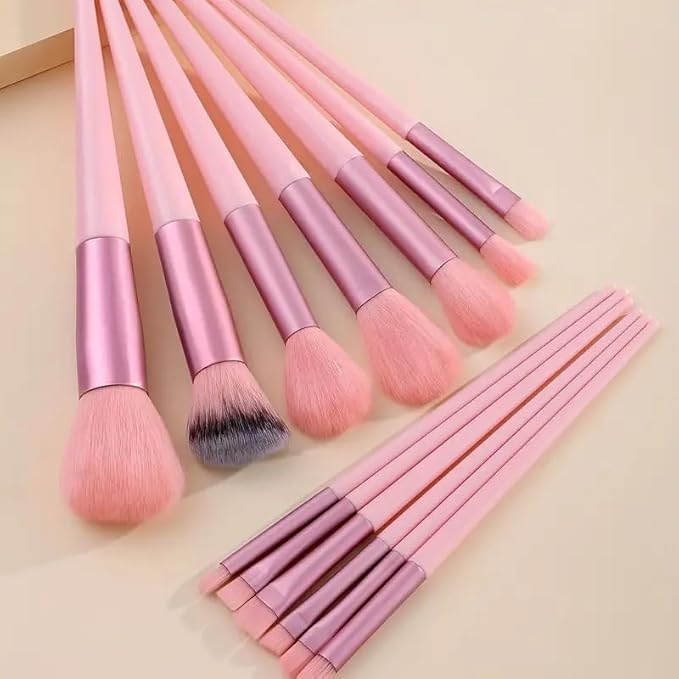 Foundation Makeup Brush Set Kit | 13 Pcs Premium Synthetic Kabuki Eye Shadows Make Up Brushes + 1 Sponge + 1 Brush Bag for Travel and Home Use (PINK)-VivaGrace Women