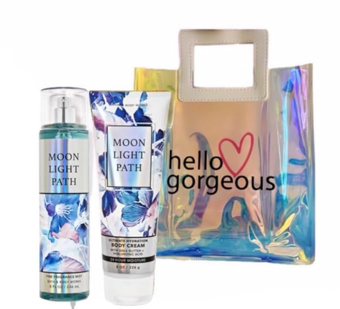 White Barn - Bath and Body Works - Gift Set 2 Piece Bundle - with Gift Bag HELLO GORGEOUS (Moonlight Path)-VivaGrace Women
