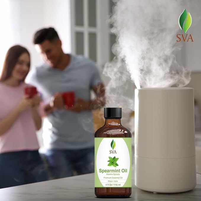 SVA Spearmint Essential Oil – 4 Fl Oz – 100% Natural Spearmint Oil - for Diffuser, Hair Care, Face, Skin Care, Aromatherapy, Scalp and Body Massage, Soap and Candle Making – with Dropper-VivaGrace Women