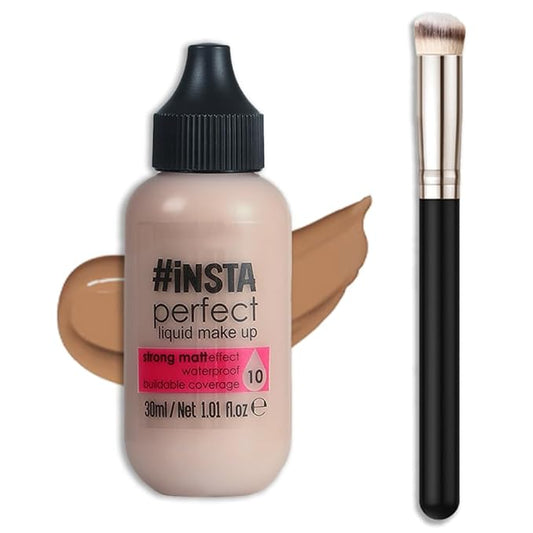 Matte Cream Oil Free Concealer Foundation Pack with Foundation Brush,Base Facial Matte Full Coverage Liquid Tattoo Concealer Hide Foundation Primer Make-up Kit.1.67 Fl.Oz (08#)-VivaGrace Women