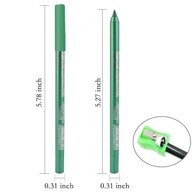 evpct Pearl Green Gel Eyeliner Pencil for Women Waterline Waterproof Smudge Proof Eye Makeup Liners, Green Mascara Eye Liner Gel Liner Eyeliner with Sharpener delineador de ojos contra el agua 12