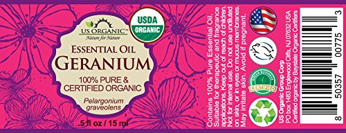US Organic 100% Pure Geranium Essential Oil - USDA Certified Organic, Steam Distilled - W/Euro droppers (More Size Variations Available) (15 ml / .5 fl oz)-VivaGrace Women