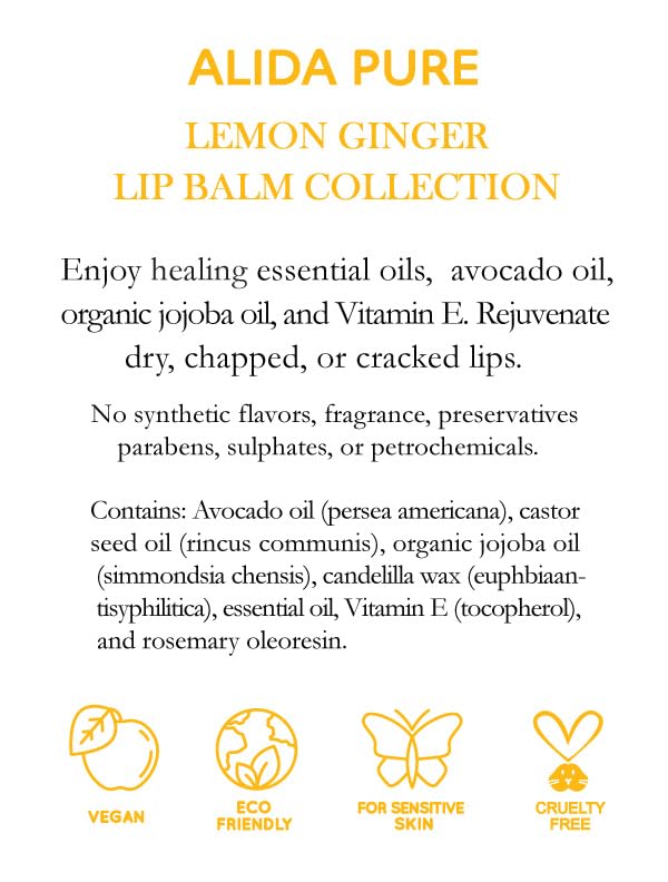 Lemon Ginger Lip Balm Collection, Vegan Lip Balm Set, Bees Wax Free, with Avocado Oil, Organic Jojoba Oil, Vitamin E, Natural Moisturizer For Dry, Cracked, or Chapped Lips, 3 Tube Set-VivaGrace Women