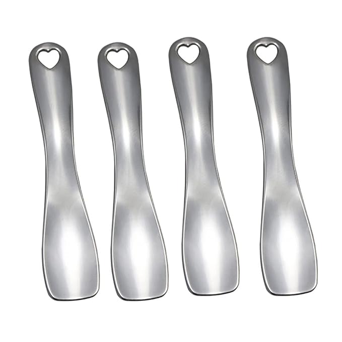 4 Pieces Zinc Alloy Makeup Spatula Eye Cream Spoon Beauty Scoop Mini Spoon Makeup Beauty Spoons Mini Cosmetic Skincare Spatula for Cream Lotions, Shovel Shaped, Silver-Color-VivaGrace Women
