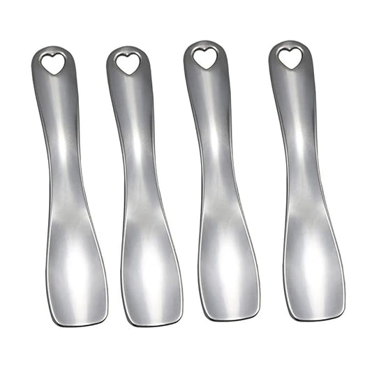 4 Pieces Zinc Alloy Makeup Spatula Eye Cream Spoon Beauty Scoop Mini Spoon Makeup Beauty Spoons Mini Cosmetic Skincare Spatula for Cream Lotions, Shovel Shaped, Silver-Color-VivaGrace Women