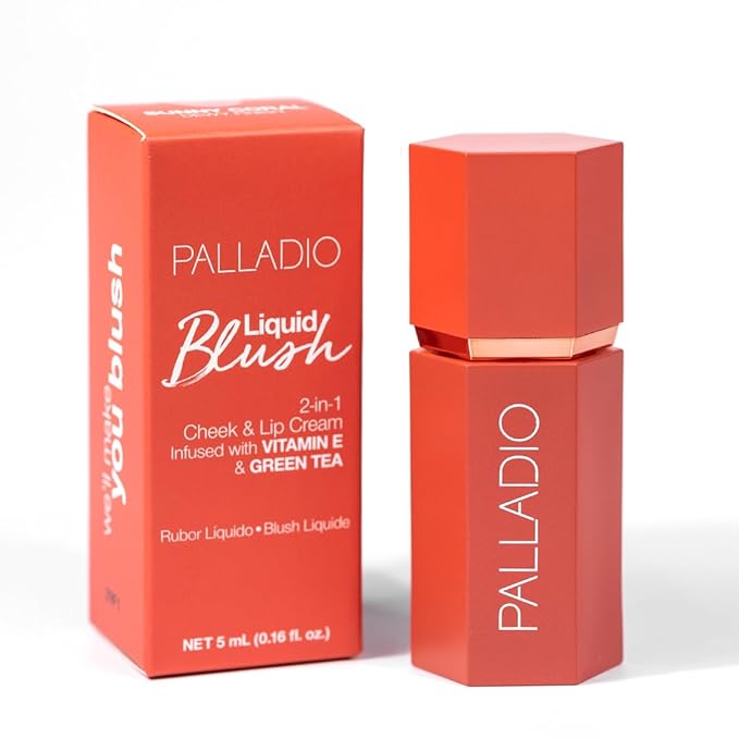 Palladio Liquid Blush for Cheeks & Lips 2-in-1 Makeup Face Blush, Weightless Cream Formula, Smudge Proof Long-Wearing Pigmented Blush, Natural Look Makeup Face Blushes, Dewy Finish, Sunny Coral-VivaGrace Women