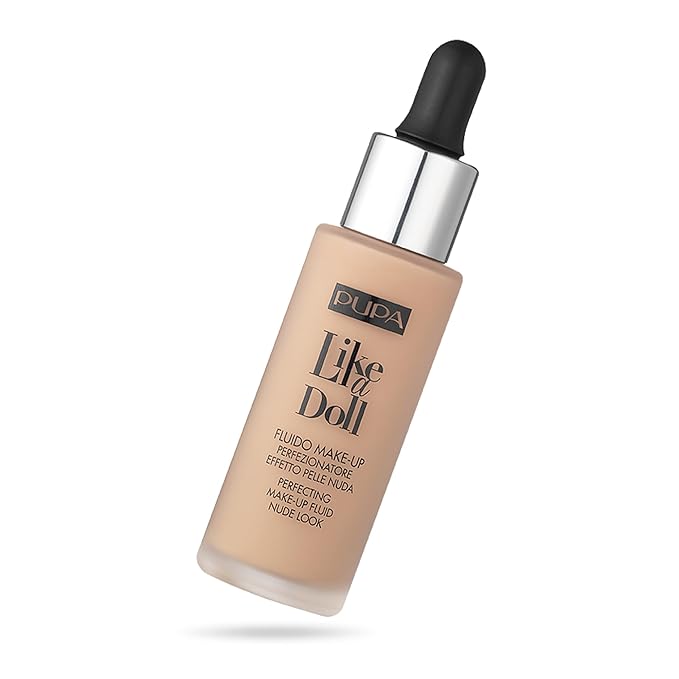 PUPA Milano Like A Doll Perfecting Make-Up Fluid Nude Look Foundation - Light Texture - Natural, Radiant Results - Nude Skin Effect - For All Skin Types - Blends Perfectly - Light Beige - 1.01 Oz-VivaGrace Women
