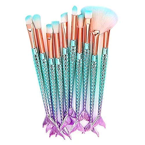 Funfunman Makeup Brushes 11PCS Make Up Foundation Eyebrow Eyeliner Blush Cosmetic Concealer Brushes(Mermaid Colorful)-VivaGrace Women