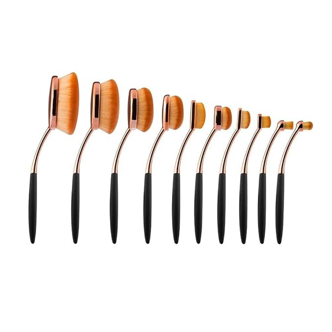 Yoseng Makeup Brushes Set 10Pcs Professional Oval Toothbrush Foundation Cream Contour Powder Blush Conceler Eyeliner Blending Brush New Fashionable Super Soft Cosmetic Brushes Tool with Box(Rose Gold)-VivaGrace Women