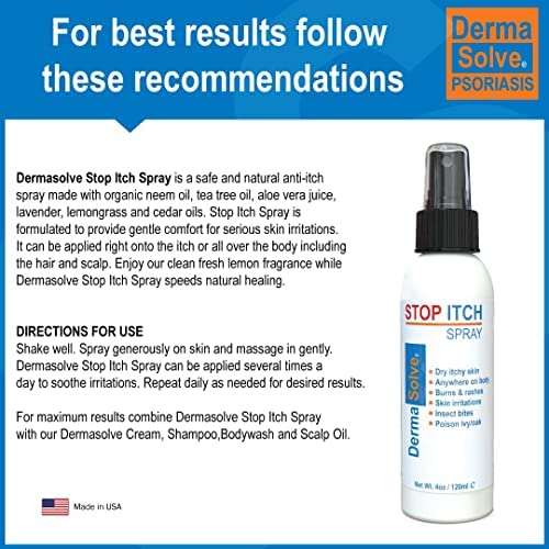 Dermasolve Stop Itch Spray with 100% Organic Neem Oil, Scalp and Body Psoriasis Relief, Dry Skin, Bites, Sunburn, Burns and Rashes-VivaGrace Women