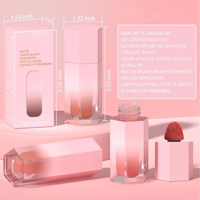 evpct 2Pcs Soft Cream Velvet Liquid Blush Makeup for Cheeks Lips, Moisturizing Lightweight Blendable Feel Waterproof Long-Wearing Smudge Proof Natural Matte Finish Looking Dewy Cheek Tint D110 & D112-VivaGrace Women