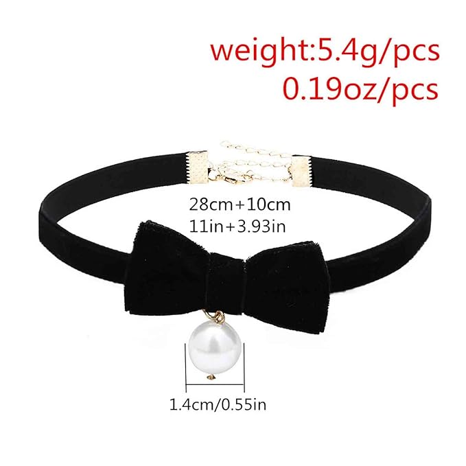 Vintage Satin Choker Necklace Pearl Pendant Necklace Black Bow Necklace Punk Leather Collar Necklace Chain Jewelry for Women and Girls-VivaGrace Women
