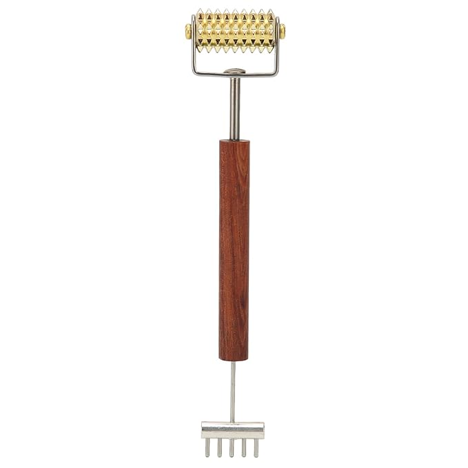 Double Head Design Face Massage Roller, Copper Wooden Handle Promote Circulation Double Head Skin Roller Massage Stick Copper Acupoint Pressing Tool-VivaGrace Women