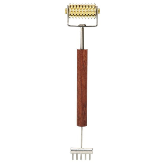 Double Head Design Face Massage Roller, Copper Wooden Handle Promote Circulation Double Head Skin Roller Massage Stick Copper Acupoint Pressing Tool-VivaGrace Women