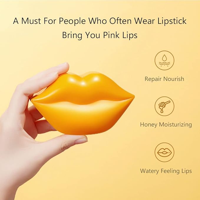 20Pcs Moisturizing Lip Mask, Restores Moisture Lip Care Mask for Dry Lips and Lip Lines Lips Overnight Lip Care, Gel Treatment Lip Masks Plumping Lips Mask (Yellow)-VivaGrace Women