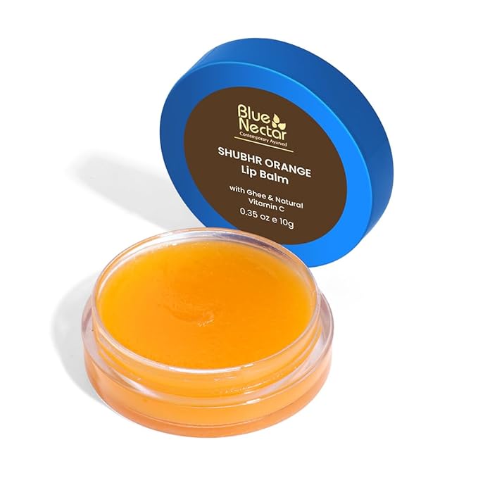 Blue Nectar Ayurvedic Orange Lip Balm with Organic Ghee & Natural Vitamin C for Dry Lips | Moisturizing Lip Gloss with Clean Ingredients (0.35 oz, 10 Herbs)-VivaGrace Women