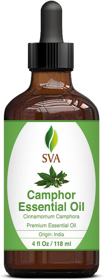 SVA Camphor Essential Oil – 4 Fl Oz – 100% Natural Camphor Oil - for Diffuser, Hair Care, Face, Skin Care, Aromatherapy, Scalp and Body Massage, Soap and Candle Making – with Dropper-VivaGrace Women
