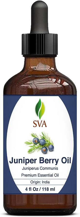 SVA Juniper Berry Essential Oil – 4 Fl Oz – 100% Natural Juniper Oil - for Diffuser, Hair Care, Face, Skin Care, Aromatherapy, Scalp and Body Massage, Soap and Candle Making – with Dropper-VivaGrace Women