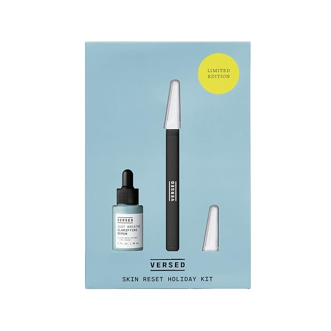 Versed Skin Reset Holiday Kit - Complexion Reset System - Contains Pore Refining Just Breathe Clarifying Serum & Dermaplaning Tool for Peach Fuzz + Facial Exfoliation (2 Pieces)-VivaGrace Women
