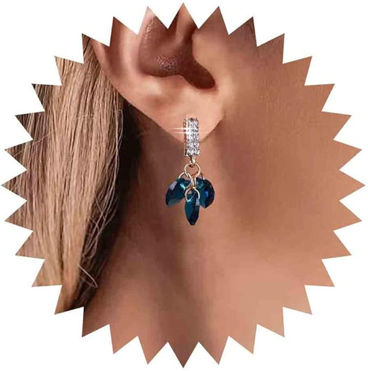 Boho Sapphire Tassel Earrings Blue Crystal Heart Earrings Gold Cz Bar Stud Earrings Blue Cz Heart Drop Earrings Blue Rhinestone Earrings Jewelry for Women-VivaGrace Women