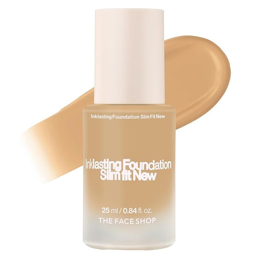 THE FACE SHOP Ink Lasting Liquid Foundation, Full Coverage, 72‑Hour Wear Semi‑Matte Finish, Makeup with Bakuchiol, W210 Warm Sand, 0.84 Fl. Oz.-VivaGrace Women
