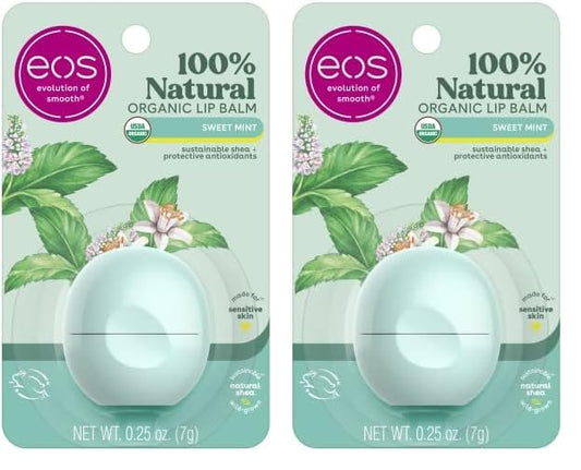 eos 100% Natural & Organic Lip Balm- Sweet Mint, Dermatologist Recommended, All-Day Moisture, Made for Sensitive Skin, Lip Care Products, 0.25 oz (Pack of 2)-VivaGrace Women