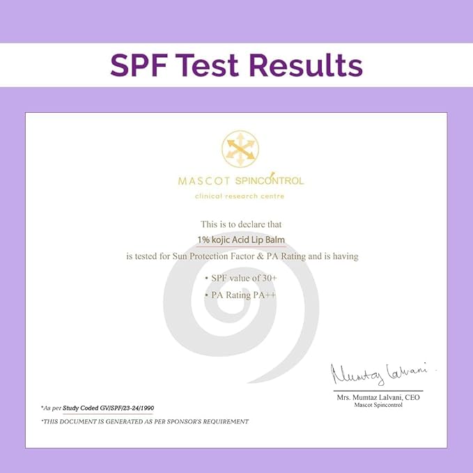 1% Kojic Acid Lip Balm With Alpha Arbutin & Hyaluronic Acid, SPF 30 PA++ for Dark & Pigmented Lips - 4g-VivaGrace Women