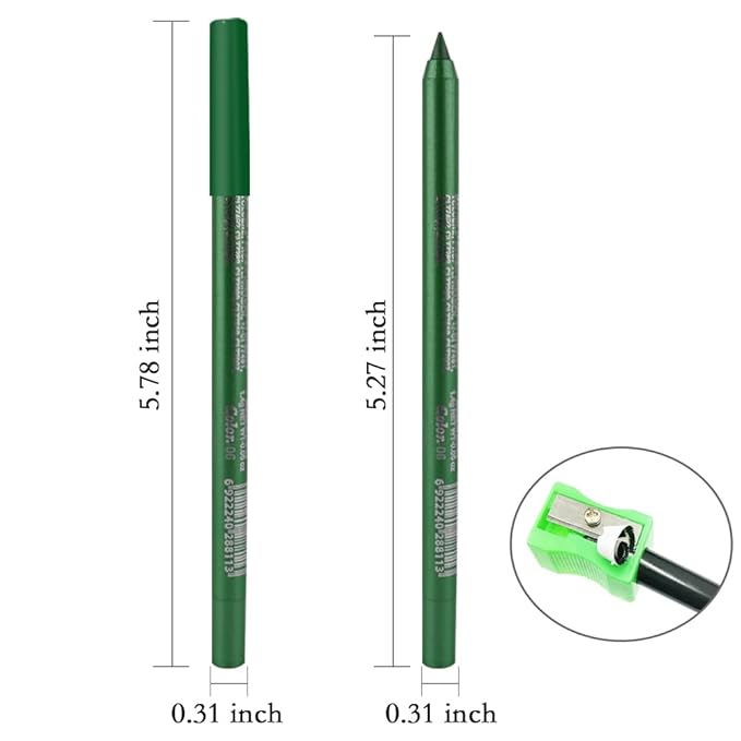 evpct Pearl Green Gel Eyeliner Pencil for Women Waterline Waterproof Smudge Proof Eye Makeup Liners, Dark Green Mascara Eye Liner Gel Liner Eyeliner with Sharpener delineador de ojos contra el agua 06
