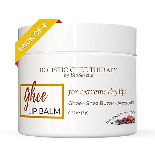 Natural Lip Balm For Very Dry Lips | Pack of 4 | Moisturizing Ghee, Shea Butter, Beeswax, Coconut Oil, & Jojoba Oil | Hydrating Lip Care For Chapped Lips, After Sun Care | Bioserene-VivaGrace Women