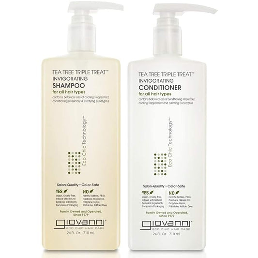 GIOVANNI Tea Tree Triple Treat Invigorating Shampoo & Conditioner Set - Cooling Peppermint, Eucalyptus, Rosemary, Helps Dry, Flaky Scalp, Salon Quality, Vegan, Cruelty Free, Paraben Free - 24 oz Each-VivaGrace Women