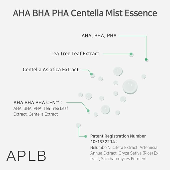 APLB AHA BHA PHA Centella Mist Essence | AHA BHA PHA CEN™ 23.8% 3.55 FL.OZ/Korean Skincare, Exfoliant, Replenishing Moisture, Revitalize for Gentle and Improve Skin Texture-VivaGrace Women