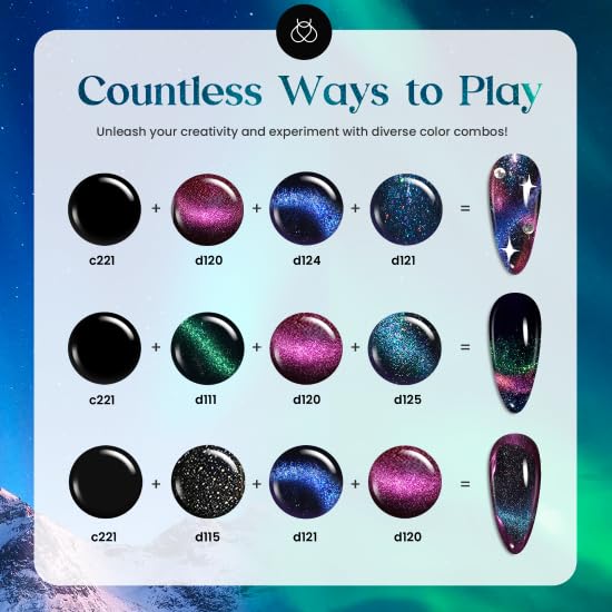 Beetles Cat Eye Gel Polish Set - 24Pcs 20 Colors Glitter Dark Color Changing Gel Nail Polish Kit with Base Gel Glossy Matte Top Coat Soak off UV DIY Nail Art Salon Ombre Black Nails Gift-VivaGrace Women