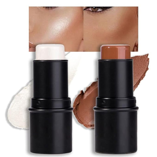 evpct 2Pcs Face Cream Contour Sticks Makeup Highlighter Highlight Brown Creme Cheek Contour Sticks contorno en crema Bronzer Bronzing Foundation Stick Kit Powder Shadow Shading Face Contour 05&08-VivaGrace Women