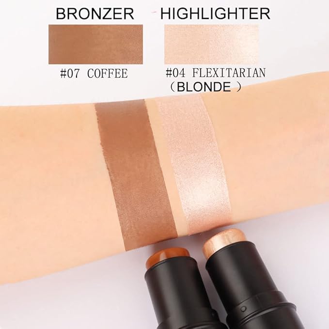 evpct 2Pcs Face Cream Contour Bronzer Sticks Makeup Highlighter Highlight Brown Creme Cheek Contour Sticks contorno en crema Bronzing Foundation Stick Kit Shadow Shading Face Contour Highly Piamented-VivaGrace Women