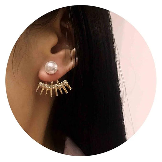 Punk Spike Ear Jacket Earrings Gold Pearl Studs Earrings Minimalist Front Back Studs Earrings Modern Edgy Earrings Jewelry for Women and Girls Gift-VivaGrace Women