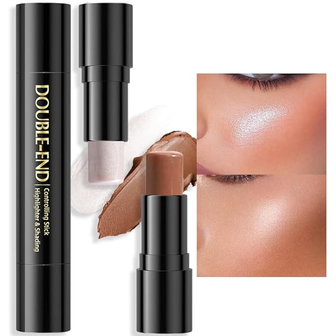 evpct 2In1 Face Cream Contour Stick Makeup Highlighter Highlight Brown Creme Cheek Contour Sticks contorno en crema Bronzer Bronzing Foundation Stick Kit Illuminator Long Lasting,02 Pearl White Coffee-VivaGrace Women