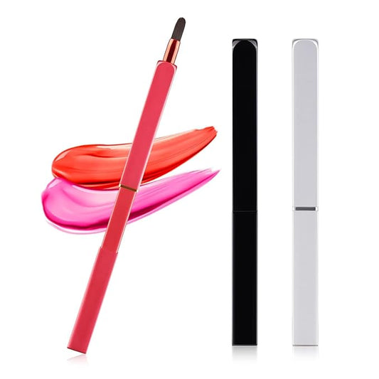 Lip Applicator Brush - 3 Pack Exquisite Professional Dustproof Retractable Lip Brush - Makeup Lipstick Lip Gloss Applicators (Black, Silver and Jewelry Red)-VivaGrace Women