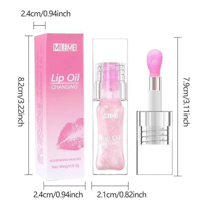 2PCS/Set MILEMEI Color Changing Lip Oil Magic Moisturizing, Big Brush Plumping Lip Oil, Plumping Glimmer Glow-VivaGrace Women
