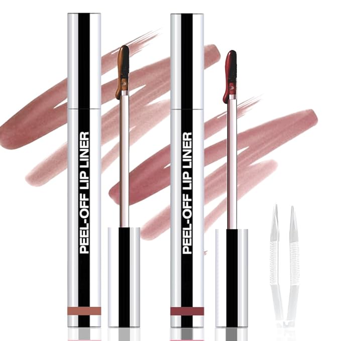 2Pcs Peel Off Matte Liquid Lip Gloss Stain-Lip Liner with Tweezer, Peel Off Lip Stain, Long Lasting & Waterproof Lipstick Tattoo, Transfer-Proof Lip Gloss for All Skin Types (02#+03#, 2Pcs)-VivaGrace Women