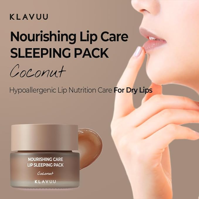 Klavuu Nourishing Care Lip Sleeping Pack - Lip Mask for Exfoliating & Nourishing Lip Treatment Balm for Dry Lips - Natural Moisturizing Lip Oil with - Lip Balm to Repair & Protect Lips 0.7oz (Coconut)-VivaGrace Women