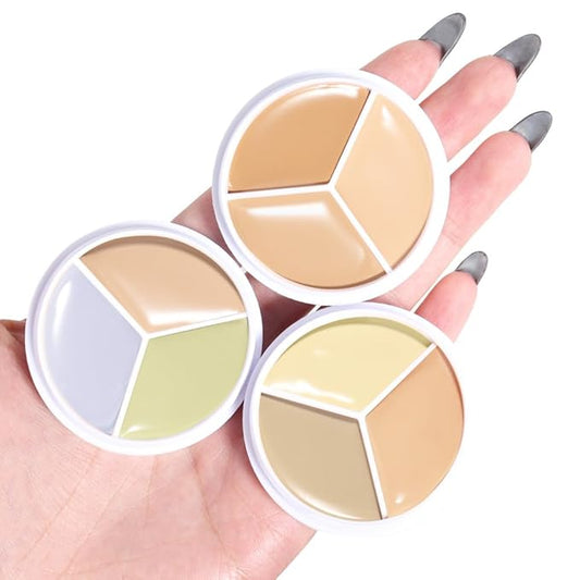 Kaely 3Pcs Tri Color Concealer Pot,Color Correcting Concealer for Dark Circles Spots,Cream Concealer Full Coverage,Foundation Contour Makeup Palettes,under Eye Brightener corrector de ojeras,01+02+03-VivaGrace Women