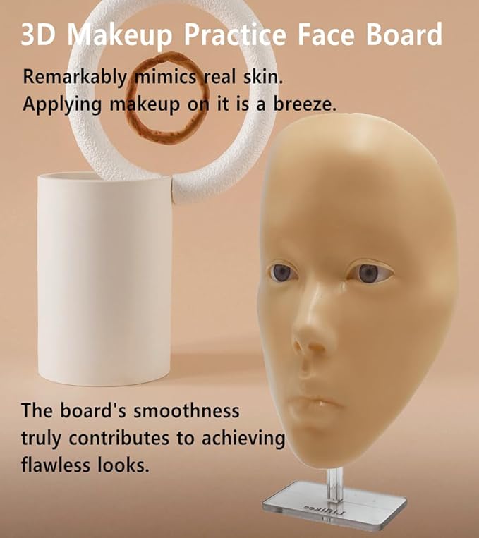 3D Makeup Practice Face, XIJIEMAO Mannequin Head For Makeup, Reusable Silicone Full Makeup Mannequin Head With Stand And Brush Set, Eye Shadow Makeup Face Board, Emerging Makeup Artist, Girl'S Gift-VivaGrace Women