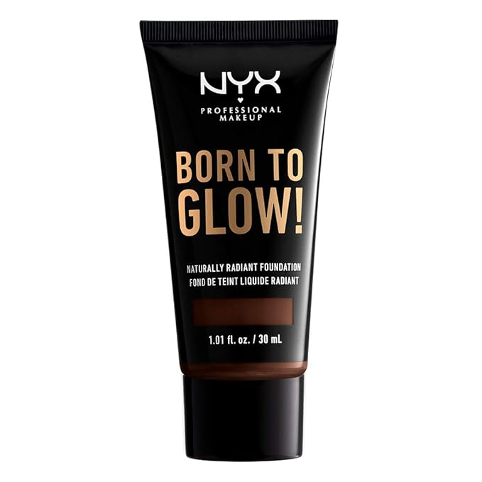 NYX PROFESSIONAL MAKEUP Born To Glow Naturally Radiant Foundation, Medium Coverage - Deep Ebony-VivaGrace Women
